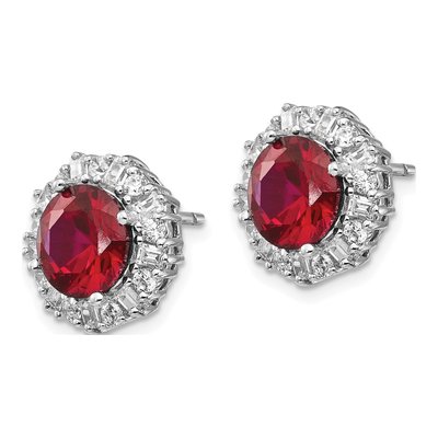Sterling Silver Lab-Created Ruby & CZ Button Stud Earrings – view 3