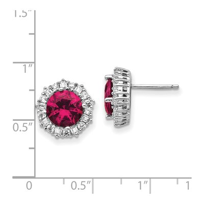 Sterling Silver Lab-Created Ruby & CZ Button Stud Earrings – view 5