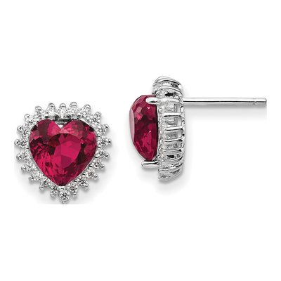 Sterling Silver Round Lab-Created Ruby & CZ Heart Halo Stud Earrings