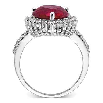Sterling Silver Lab-Created Ruby & CZ Heart Halo Ring – view 3