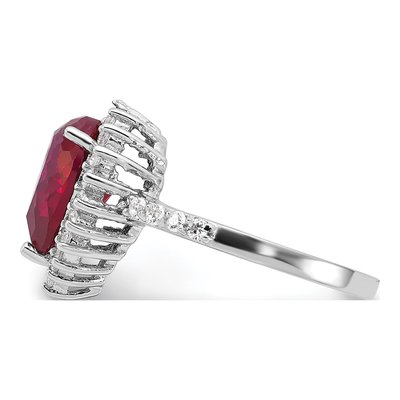Sterling Silver Lab-Created Ruby & CZ Heart Halo Ring – view 4