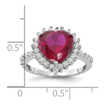 Sterling Silver Lab-Created Ruby & CZ Heart Halo Ring – view 5
