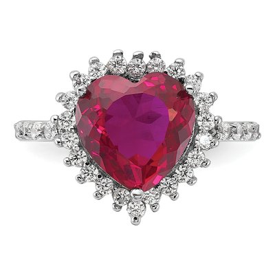 Sterling Silver Lab-Created Ruby & CZ Heart Halo Ring – view 6