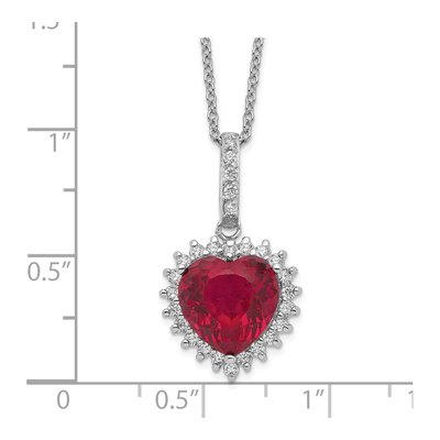 Sterling Silver Lab-Created Ruby & CZ Heart Halo Necklace – view 4