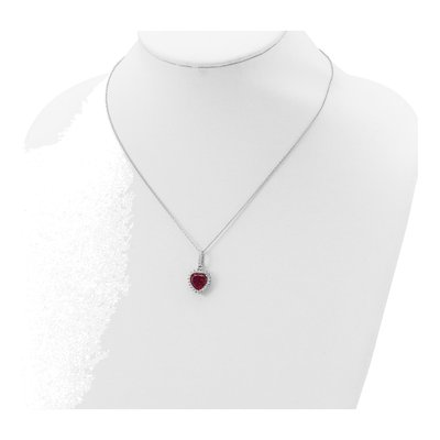 Sterling Silver Lab-Created Ruby & CZ Heart Halo Necklace – view 5