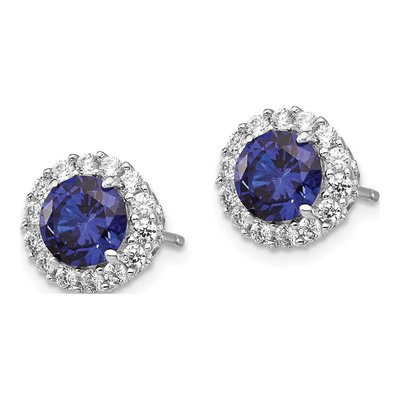 Sterling Silver CZ Halo Stud Earrings – view 3