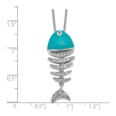 Sterling Silver CZ Enamel Fish Pendant Necklace – view 3
