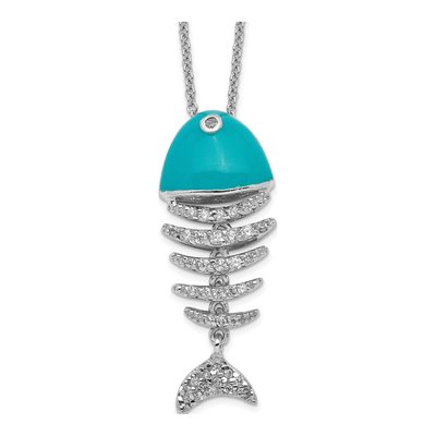 Sterling Silver CZ Enamel Fish Pendant Necklace
