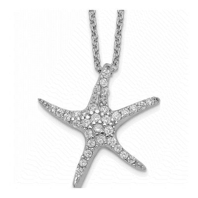 Sterling Silver CZ Starfish Pendant Necklace