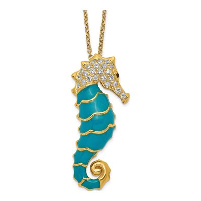 Gold-Plated Sterling Silver CZ Enamel Seahorse Pendant Necklace