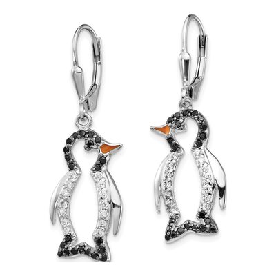 Sterling Silver CZ Penguin Leverback Earrings – view 3