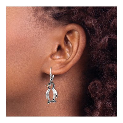 Sterling Silver CZ Penguin Leverback Earrings – view 4