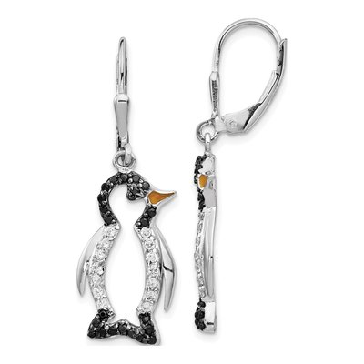 Sterling Silver CZ Penguin Leverback Earrings