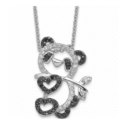 Sterling Silver CZ Panda Pendant Necklace