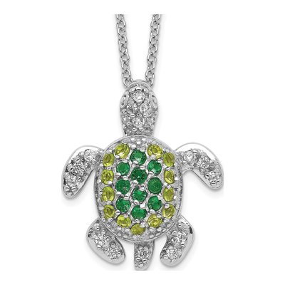 Sterling Silver CZ Glass Turtle Pendant Necklace