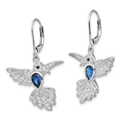 Sterling Silver CZ Hummingbird Leverback Earrings – view 3