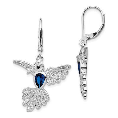 Sterling Silver CZ Hummingbird Leverback Earrings