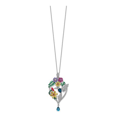 Sterling Silver CZ Enamel Hummingbird Pendant Necklace – view 3