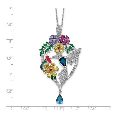 Sterling Silver CZ Enamel Hummingbird Pendant Necklace – view 4