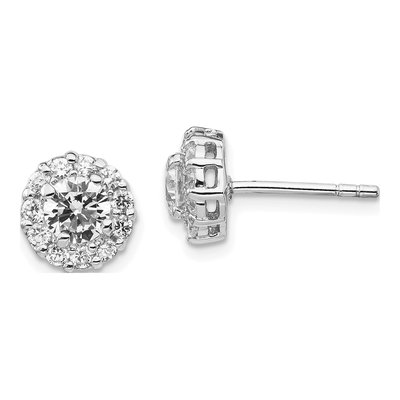 Sterling Silver 4mm Round CZ Halo Button Stud Earrings