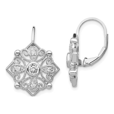 Sterling Silver CZ Leverback Earrings