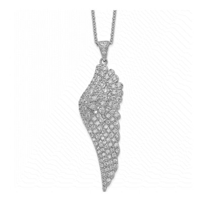Sterling Silver CZ Angel Wing Pendant Necklace