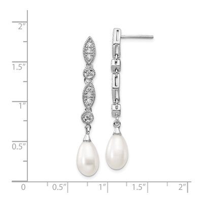 Sterling Silver Freshwater Cultured Pearl & CZ Dangle Earrings – view 5
