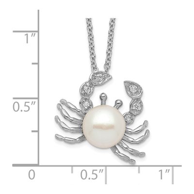 Sterling Silver Freshwater Cultured Pearl & CZ Crab Pendant Necklace – view 4