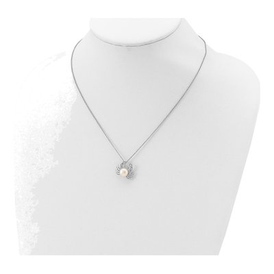 Sterling Silver Freshwater Cultured Pearl & CZ Crab Pendant Necklace – view 5