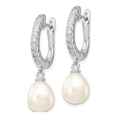 Sterling Silver Freshwater Cultured Pearl & CZ Dangle Earrings – view 3