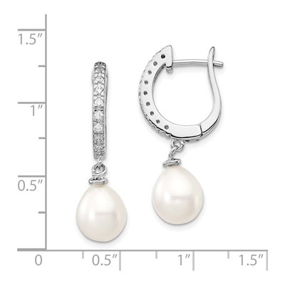 Sterling Silver Freshwater Cultured Pearl & CZ Dangle Earrings – view 5