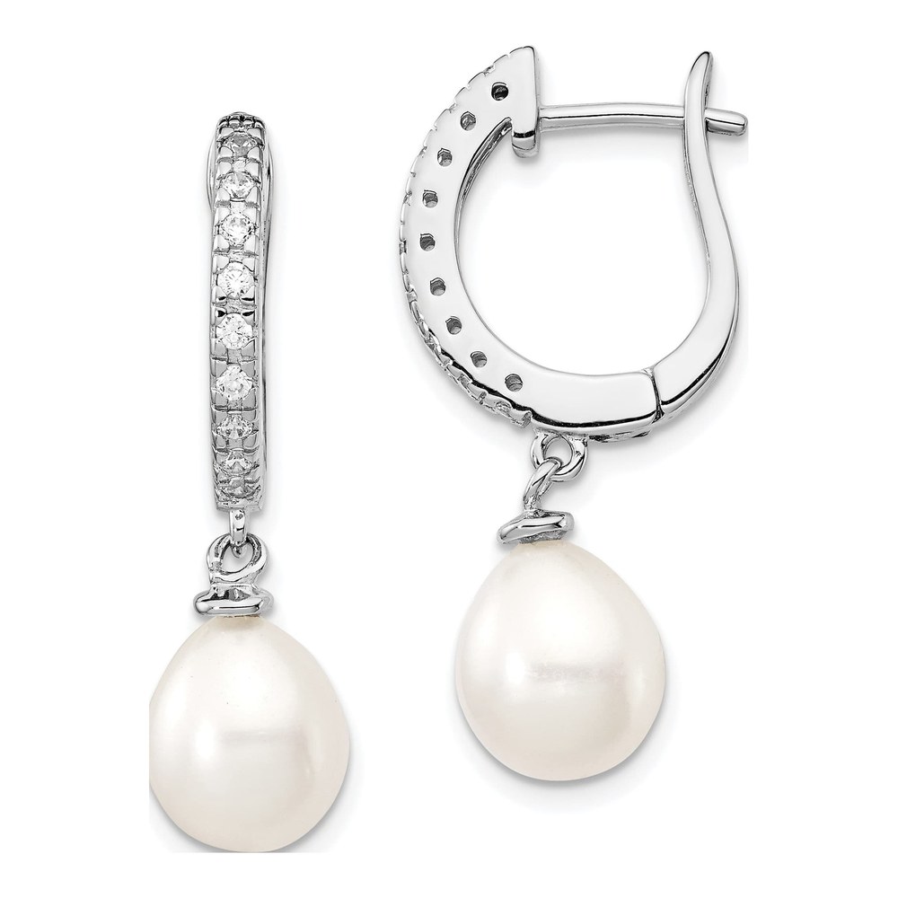 Sterling Silver Freshwater Cultured Pearl & CZ Dangle Earrings