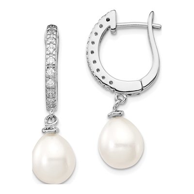 Sterling Silver Freshwater Cultured Pearl & CZ Dangle Earrings