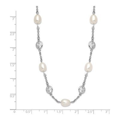 Sterling Silver Freshwater Cultured Pearl & CZ Brilliant-Cut Bezel Station Necklace – view 4