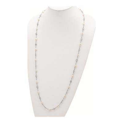 Sterling Silver Freshwater Cultured Pearl & CZ Brilliant-Cut Bezel Station Necklace – view 5