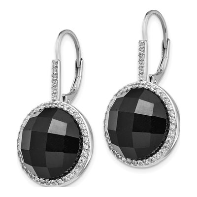 Sterling Silver CZ Halo Leverback Earrings – view 3