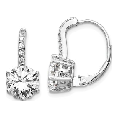 Sterling Silver CZ Leverback Earrings