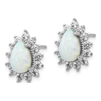 Sterling Silver 1.5mm Round Lab-Created Opal & CZ Halo Stud Earrings – view 3