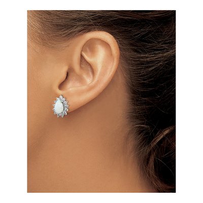 Sterling Silver 1.5mm Round Lab-Created Opal & CZ Halo Stud Earrings – view 4