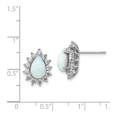 Sterling Silver 1.5mm Round Lab-Created Opal & CZ Halo Stud Earrings – view 5