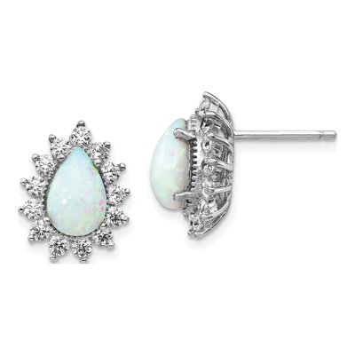 Sterling Silver 1.5mm Round Lab-Created Opal & CZ Halo Stud Earrings