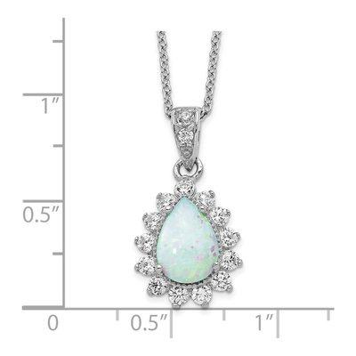 Sterling Silver Lab-Created Opal & CZ Halo Pendant Necklace – view 3