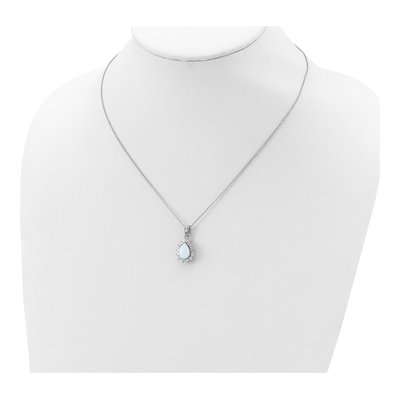 Sterling Silver Lab-Created Opal & CZ Halo Pendant Necklace – view 4
