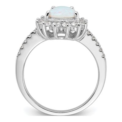 Sterling Silver Lab-Created Opal & CZ Halo Ring – view 3