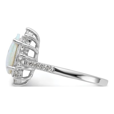 Sterling Silver Lab-Created Opal & CZ Halo Ring – view 4