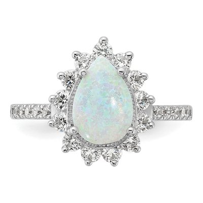 Sterling Silver Lab-Created Opal & CZ Halo Ring – view 5