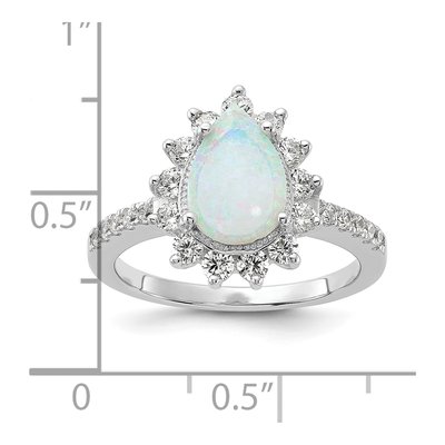 Sterling Silver Lab-Created Opal & CZ Halo Ring – view 6