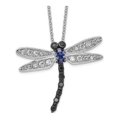 Sterling Silver CZ Dragonfly Pendant Necklace