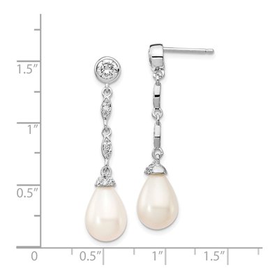 Sterling Silver Freshwater Cultured Pearl & CZ Teardrop Dangle Earrings – view 4