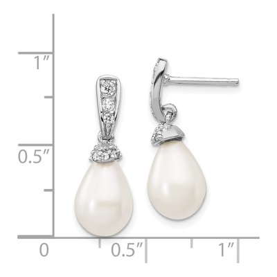 Sterling Silver Freshwater Cultured Pearl & CZ Teardrop Brilliant-Cut Dangle Earrings – view 5